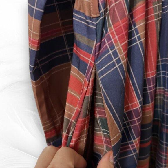 Plaid Long Sleeve Maxi Shirt Dress With Belt – Brown Navy Red - Picture 5 of 11